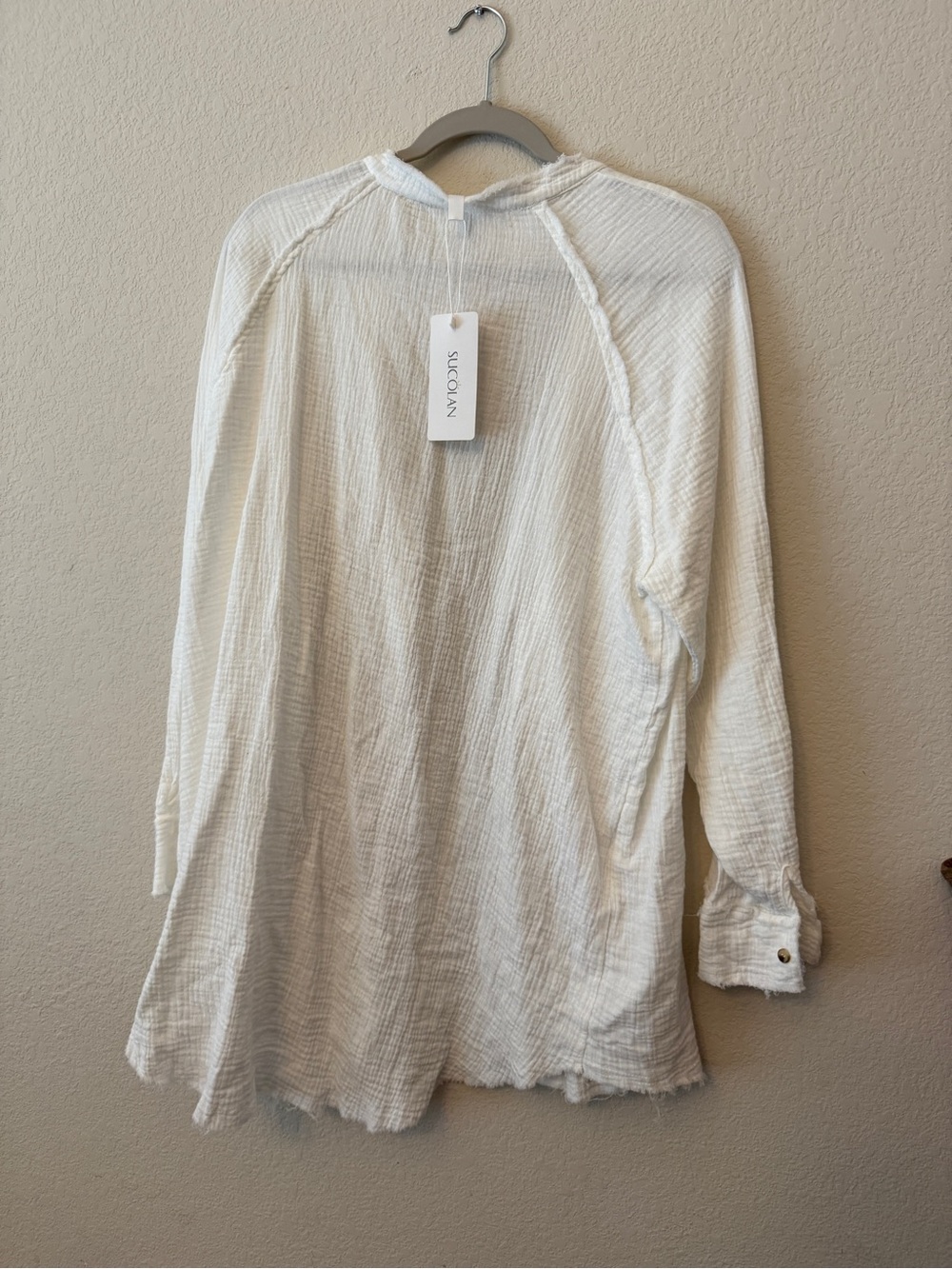 Women's White Linen Long-Sleeve Top